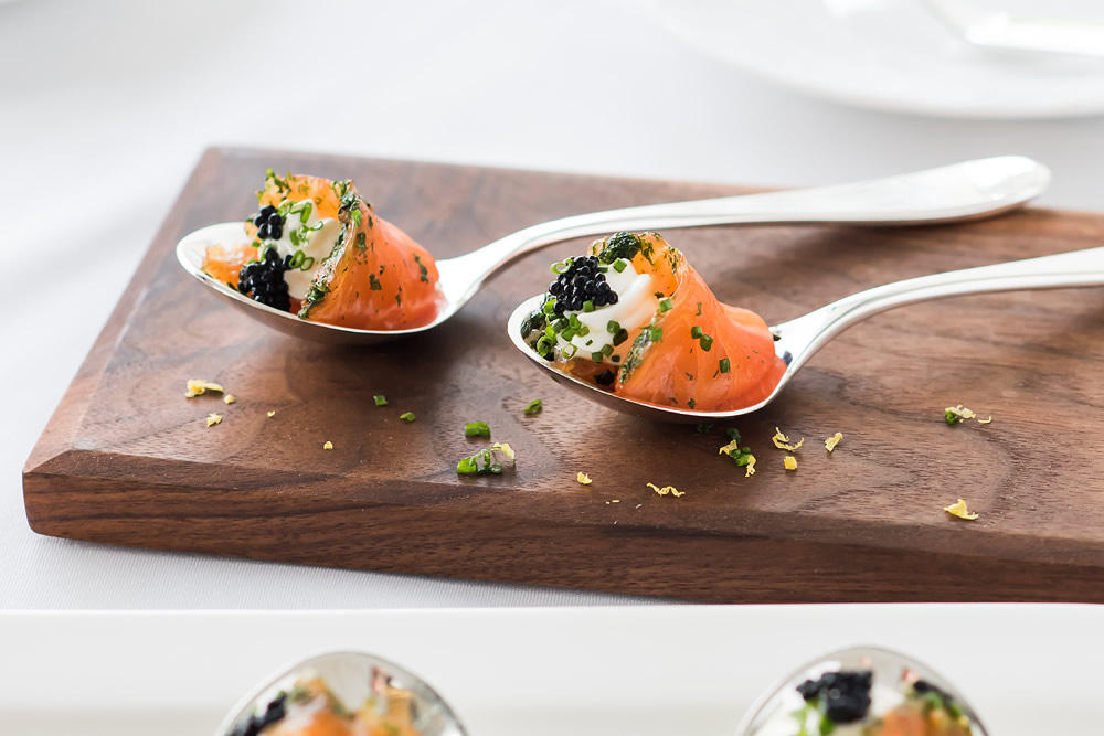 Housecured salmon and caviar hors d’oeuvre Skirball Cultural Center