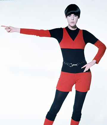 Peggy Moffitt modeling trompe l’oeil ensemble designed by Rudi Gernreich