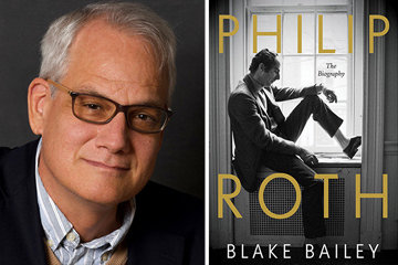 Philip Roth book cover and portrait of Blake Bailey