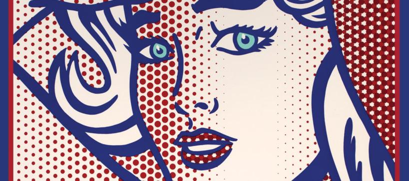 close-up of Roy Lichtenstein painting showing a woman's face