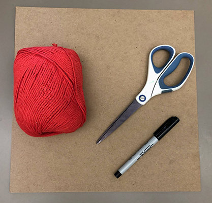 Materials, cardboard, yarn, scissors,pen