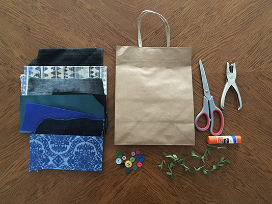 Supplies for the afikomen pouch project on a table