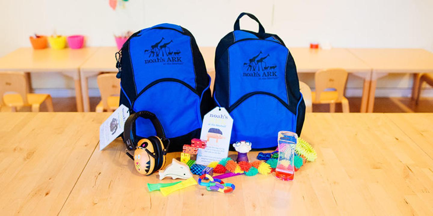 2 children's backpacks on a table