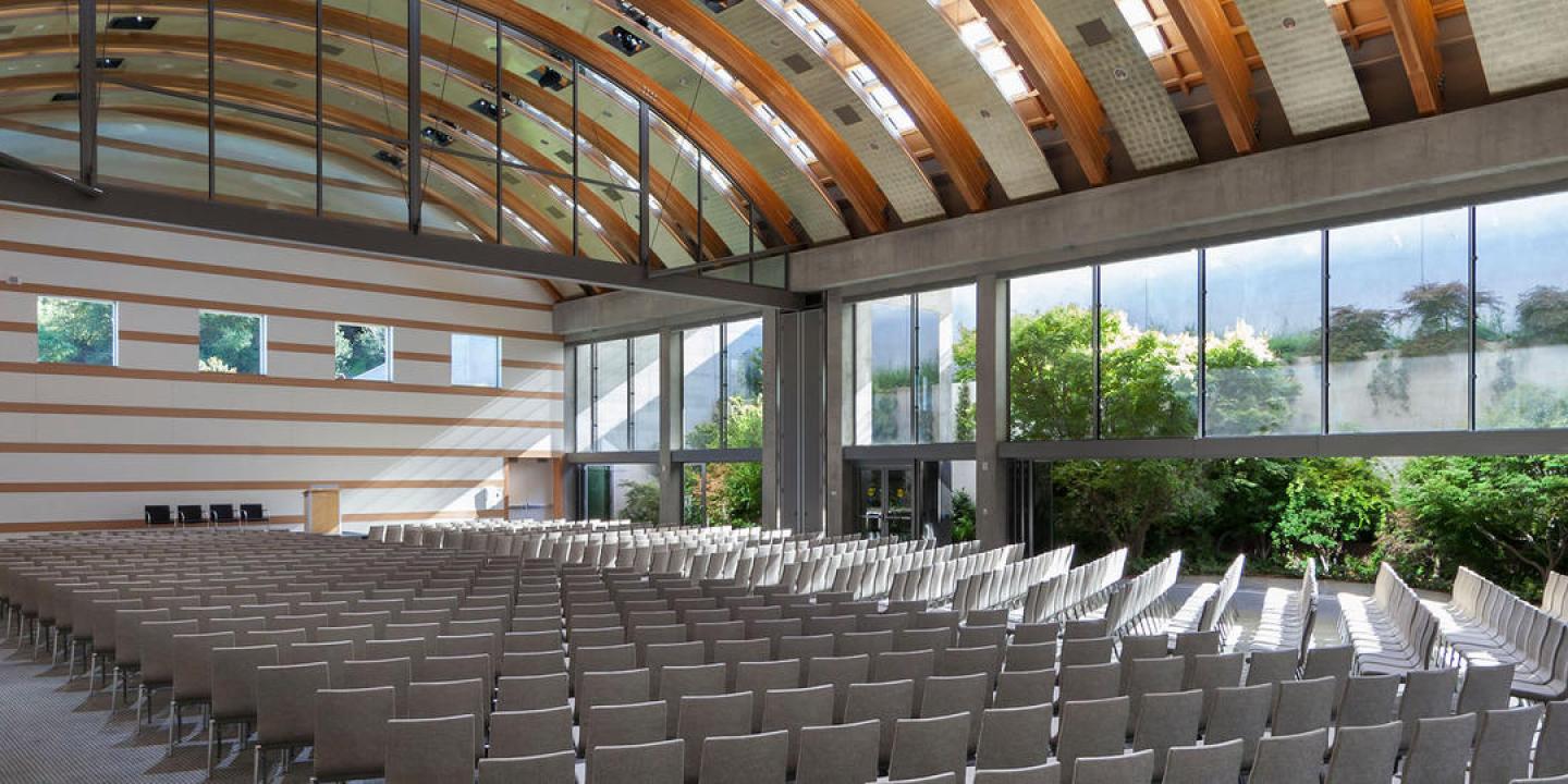Interior view of Guerin Pavilion Theater with rows of chairs