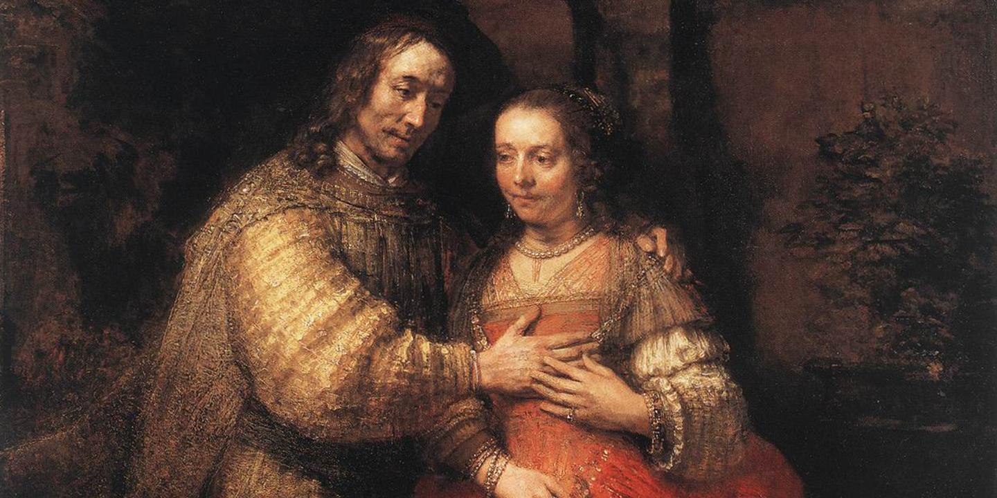 A painting showing two figures in an embrace