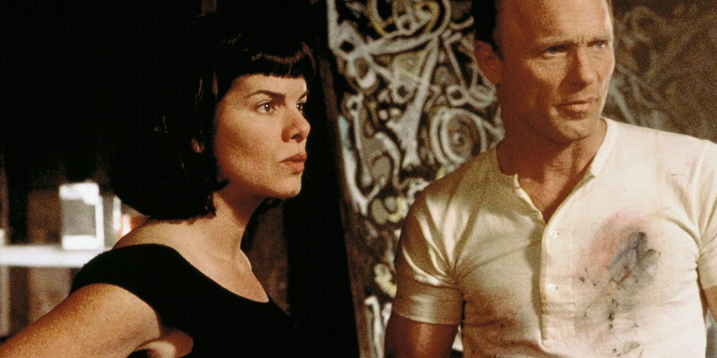 Actors Marcia Gay Harden (as Lee Krasner) and Ed Harris (as Jackson Pollock) in the movie "Pollock."