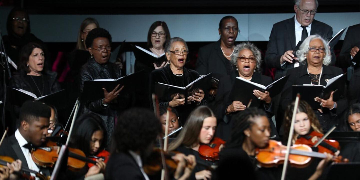 A choir and orchestra performing