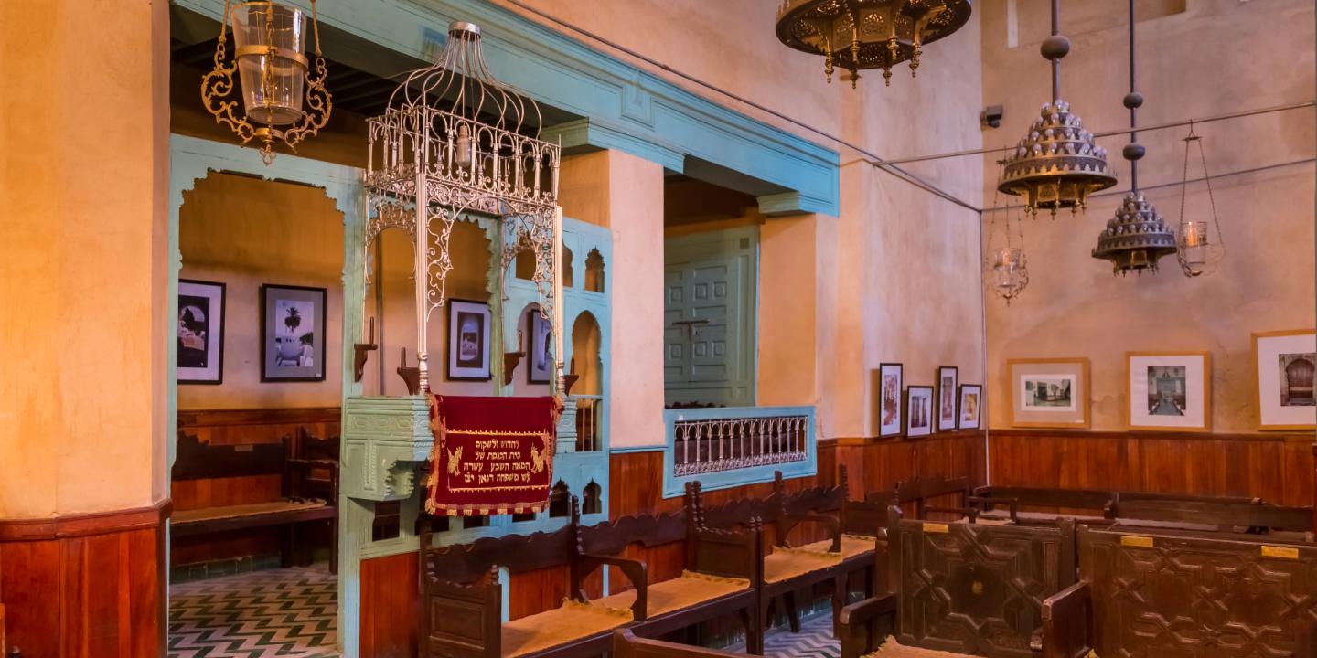 Interior of the The Jewish Synagogue Ibn Danan in Fes, Morocco.