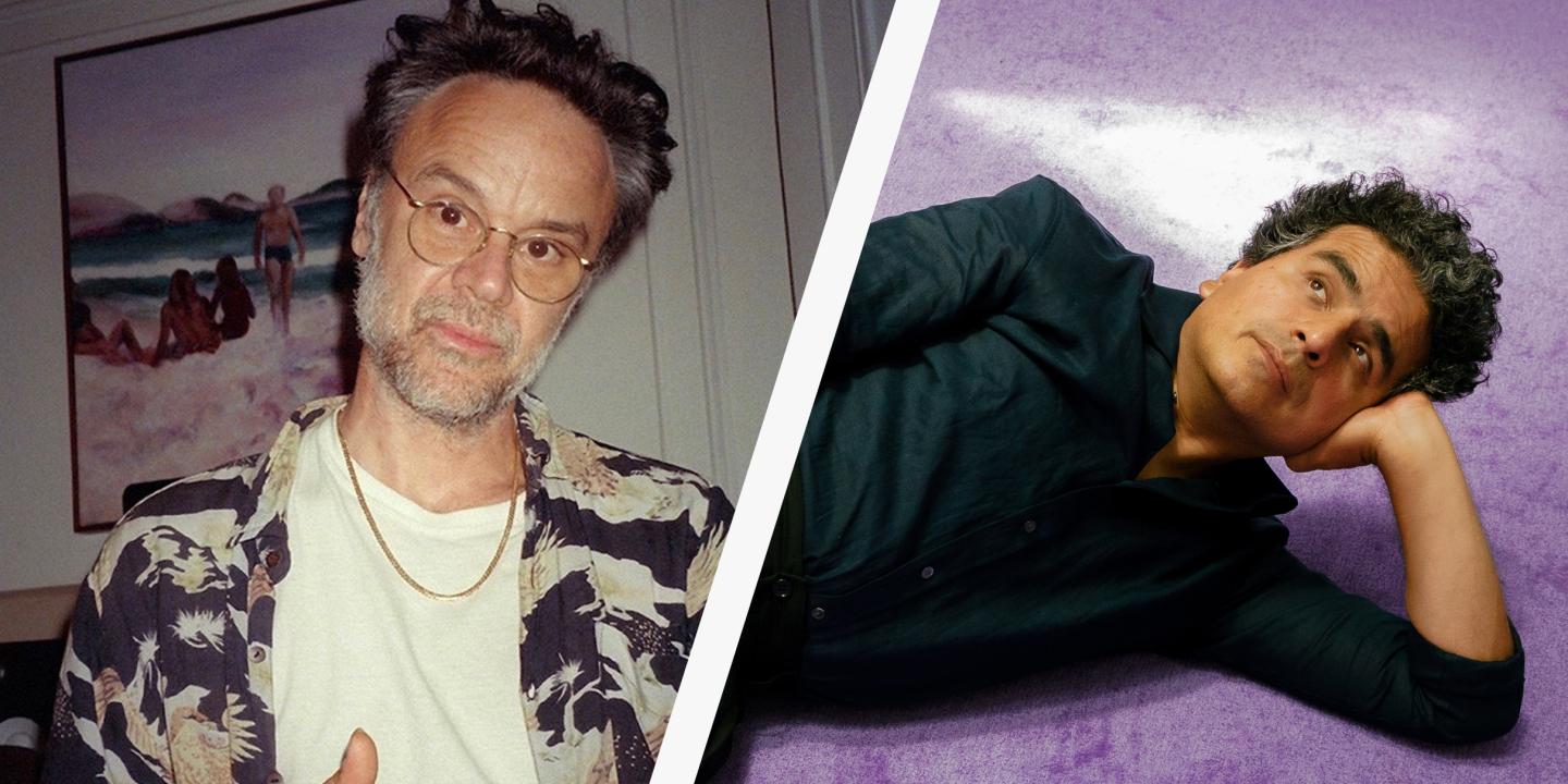 Two portrait shots side by side of two different male musicians.