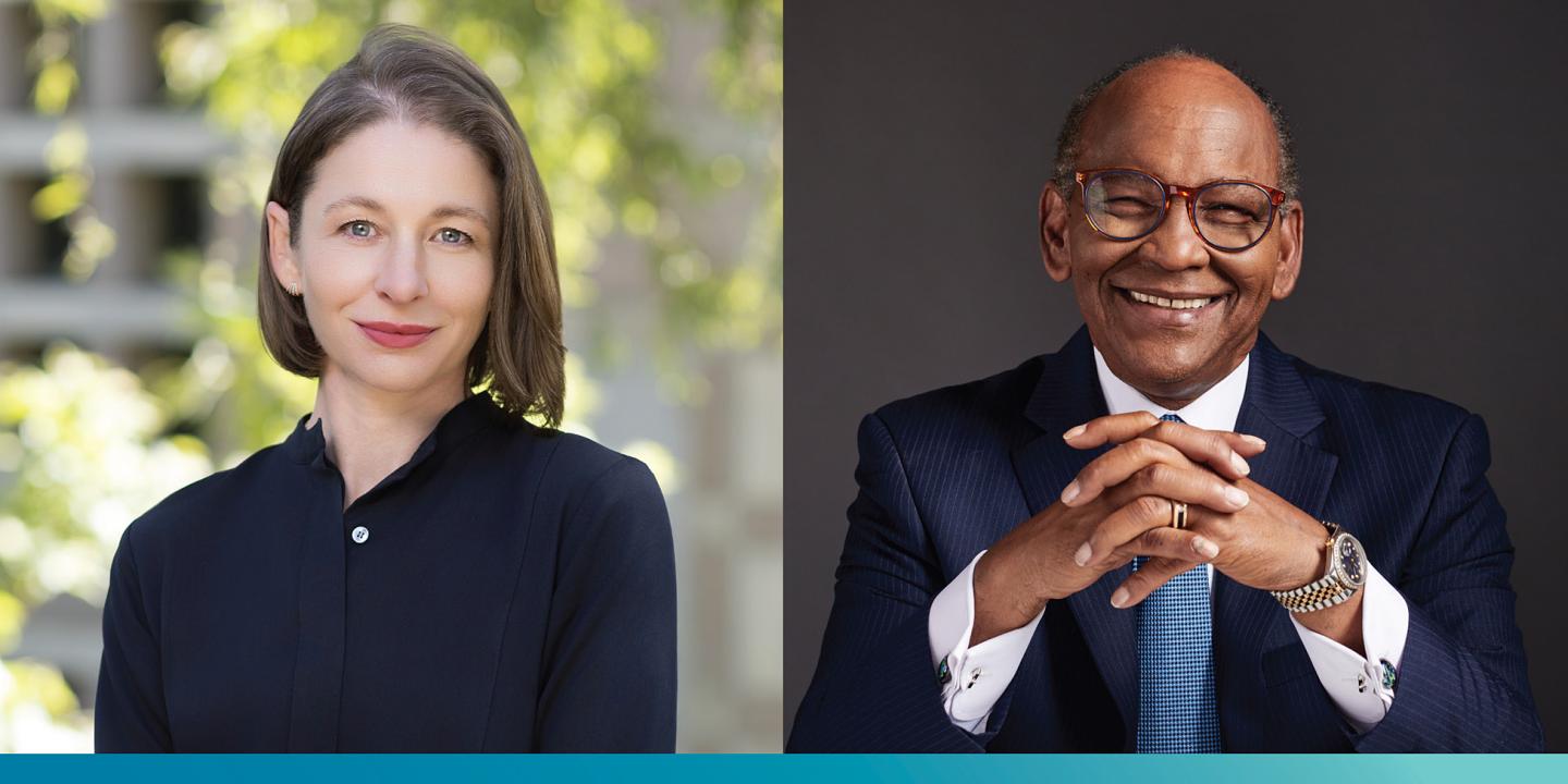 Two professional headshots of one woman and one man