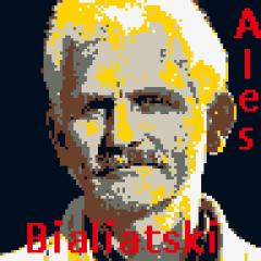 pixelated portrait of Ales Bialiatski