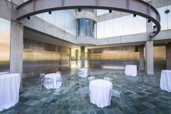 Kalsman Terrace with a few tables covered in white tablecloths