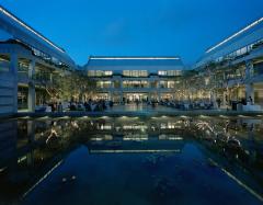 Taper Courtyard from across the pond, early evening