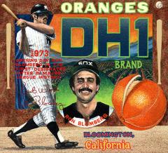 painting featuring images from baseball cards and oranges