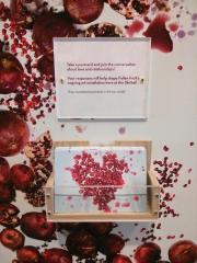 postcards with pomegranate seeds arranged in shape of a heart