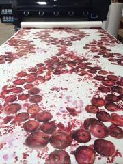 images of pomegranates and pomegranate seeds on an open roll of wallpaper