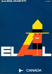 poster for El Al Airlines with the text 'El Al Canada' and the 'A' in 'El Al' in the shape of a Canadian mounted policeman
