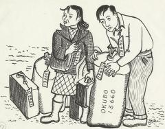 drawing of a man and woman with luggage