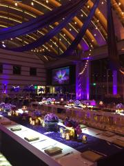 A view of the decorated hall for a formal reception