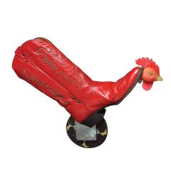 Rooster made from an old red cowboy boot.
