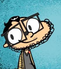 illustration of a man with large square glasses and a beard