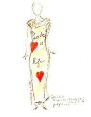 A fashion sketch of a white dress