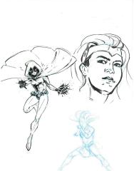 Pen and ink superhero sketches.