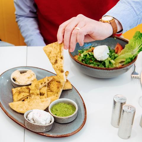 Plates of salad and pita from the cafe