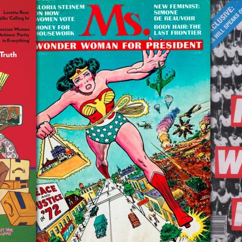 Covers of three vintage Ms. magazines side by side.