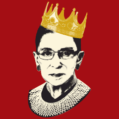 artwork depicting Ruth Bader Ginsburg with a crown on her head