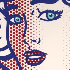 close-up of Roy Lichtenstein painting showing a woman's face