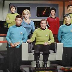 Original crew of Startrek gather in the ship's bridge