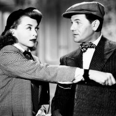 Still from the films featured. On the left is a woman and man sitting on board a boat looking out to the left. On the right shows a woman reaching over into the jacket pocket of a man facing her. They are making eye contact.