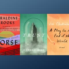 Each book cover in the class aligned on a dark blue background