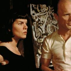 Actors Marcia Gay Harden (as Lee Krasner) and Ed Harris (as Jackson Pollock) in the movie "Pollock."
