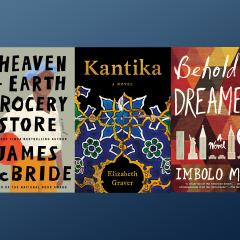 Covers of each book listed in the class aligned on a dark blue background