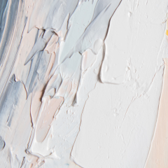 Detail of blue, white, and yellow acrylic paint spread onto a surface.