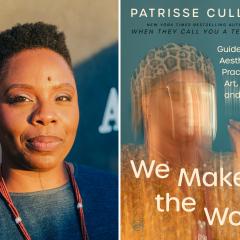 Patrisse Cullors headshot side by side with her book cover