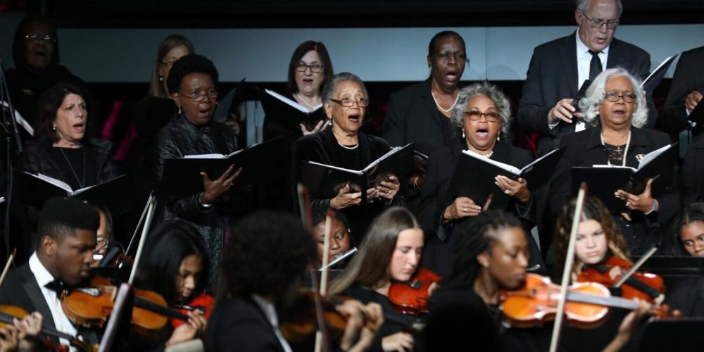 A choir and orchestra performing