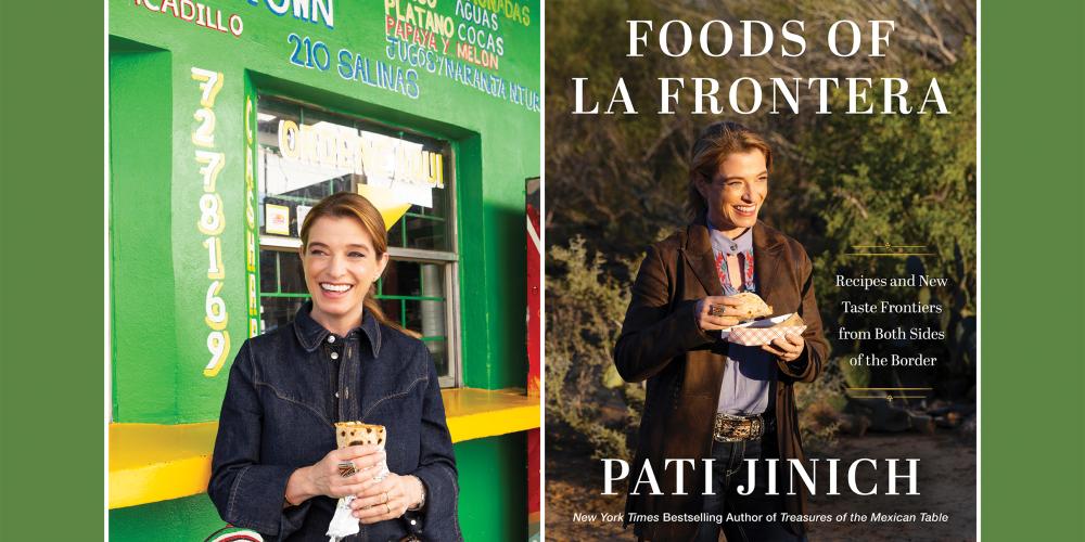 Cookbook cover and woman holding a burrito.
